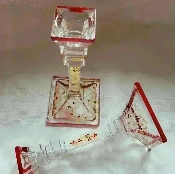 Pair-Hand painted Crystal Candlesticks - Picture 3 of 5